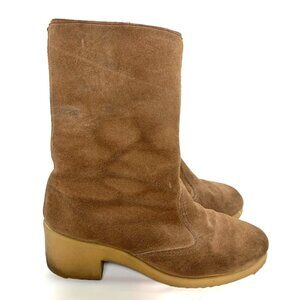 Yodelers Brown Sherpa Lined Suede Leather Winter Boots Size 8